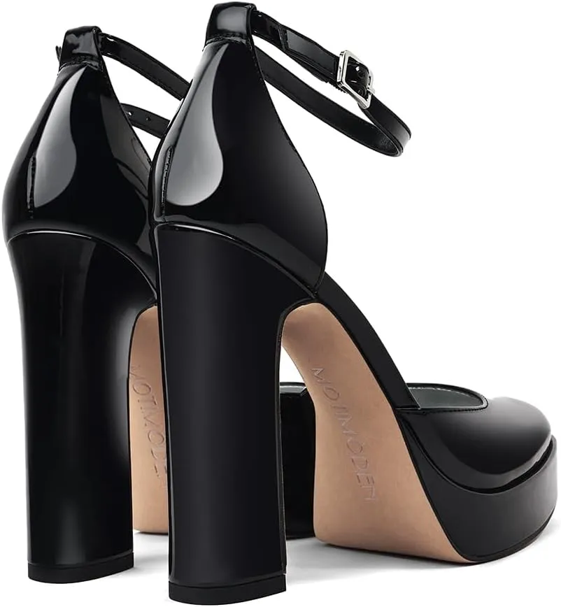 Women's Platform High Heels for Women Chunky Closed Toe Sandals Ankle Strap Buckle Block Heels Round Pointed Toe Wedding Party Comfortable Pumps Dress Shoes for Women