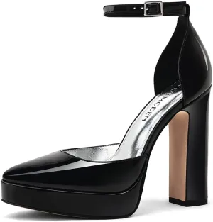 Women's Platform High Heels for Women Chunky Closed Toe Sandals Ankle Strap Buckle Block Heels Round Pointed Toe Wedding Party Comfortable Pumps Dress Shoes for Women