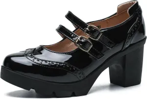 Women's Platform Mary Jane Shoes Ankle Strap Goth Chunky Block Heels Comfortable Round Toe Oxfords Dress Wedding Shoes Pumps