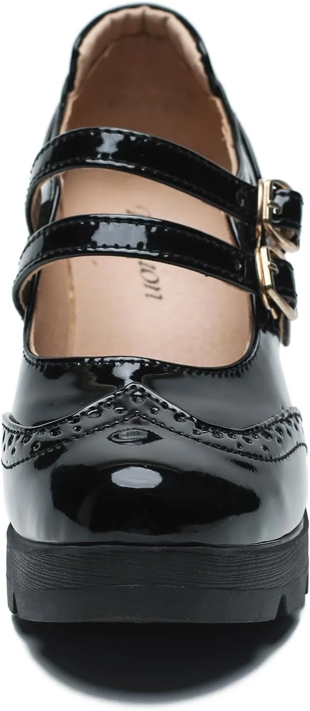 Women's Platform Mary Jane Shoes Ankle Strap Goth Chunky Block Heels Comfortable Round Toe Oxfords Dress Wedding Shoes Pumps
