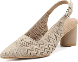 Women's Pointed Toe Chunky Block Heel Slingback Pumps