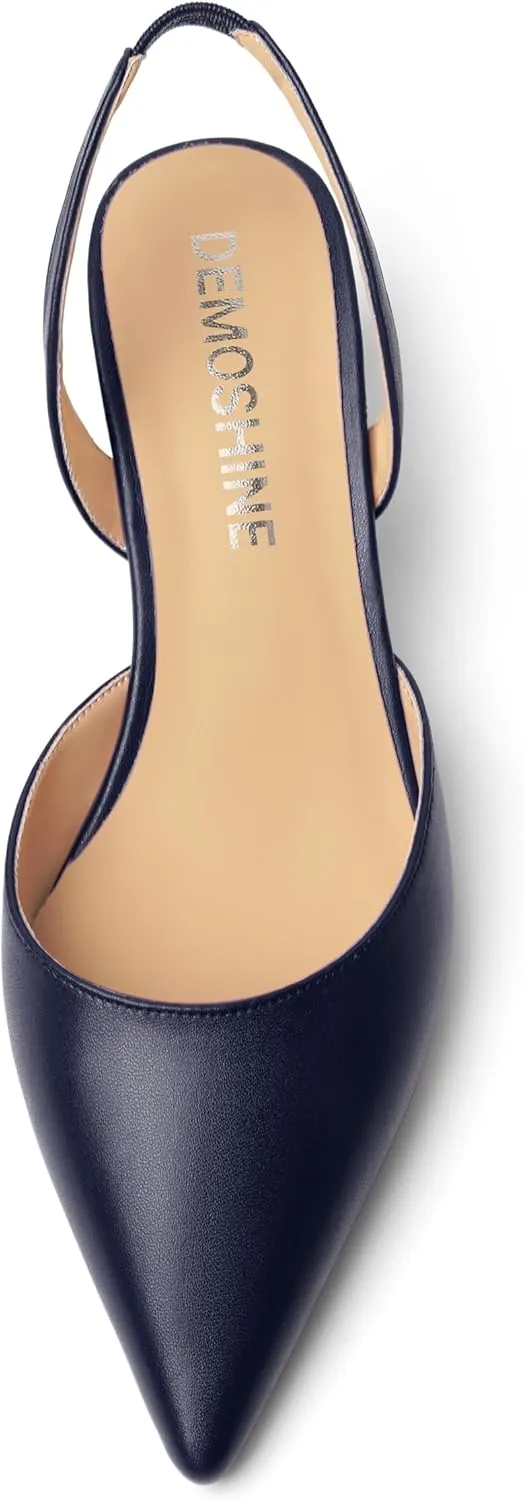 Womens Pointed Toe Slip On Dress Slingback Evening Matte Kitten Low Heel Pumps Shoes 2.2 Inch