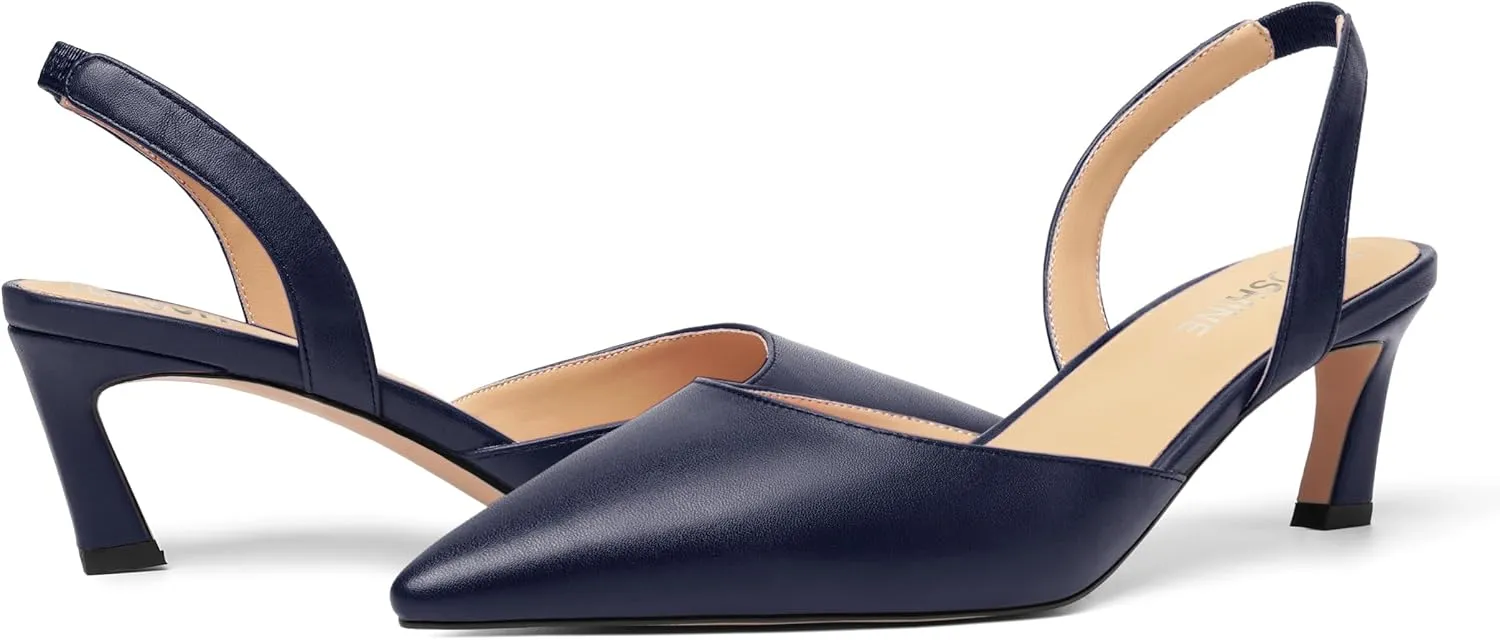 Womens Pointed Toe Slip On Dress Slingback Evening Matte Kitten Low Heel Pumps Shoes 2.2 Inch