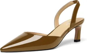 Womens Pointed Toe Slip On Patent Slingback Dating Fashion Spool Low Heel Pumps Shoes 2.2 Inch