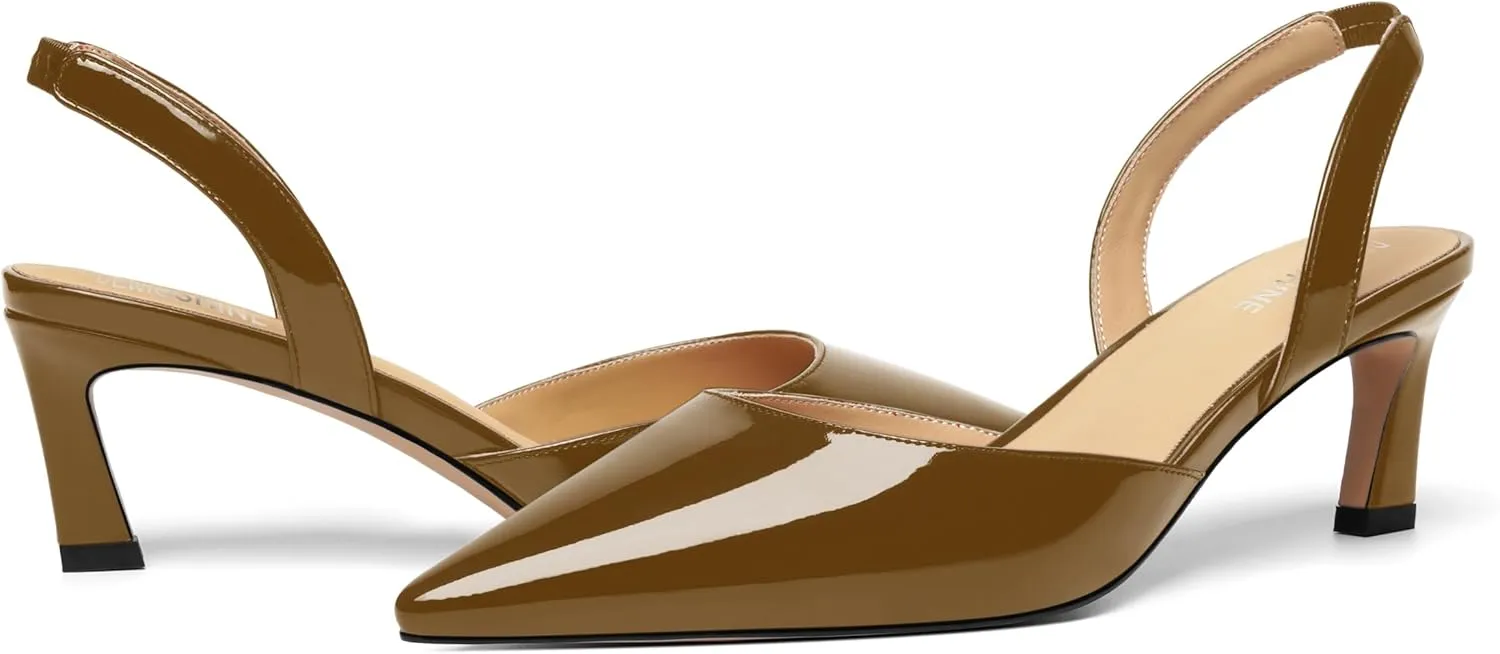 Womens Pointed Toe Slip On Patent Slingback Dating Fashion Spool Low Heel Pumps Shoes 2.2 Inch