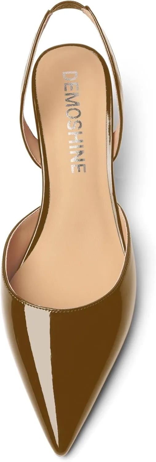 Womens Pointed Toe Slip On Patent Slingback Dating Fashion Spool Low Heel Pumps Shoes 2.2 Inch