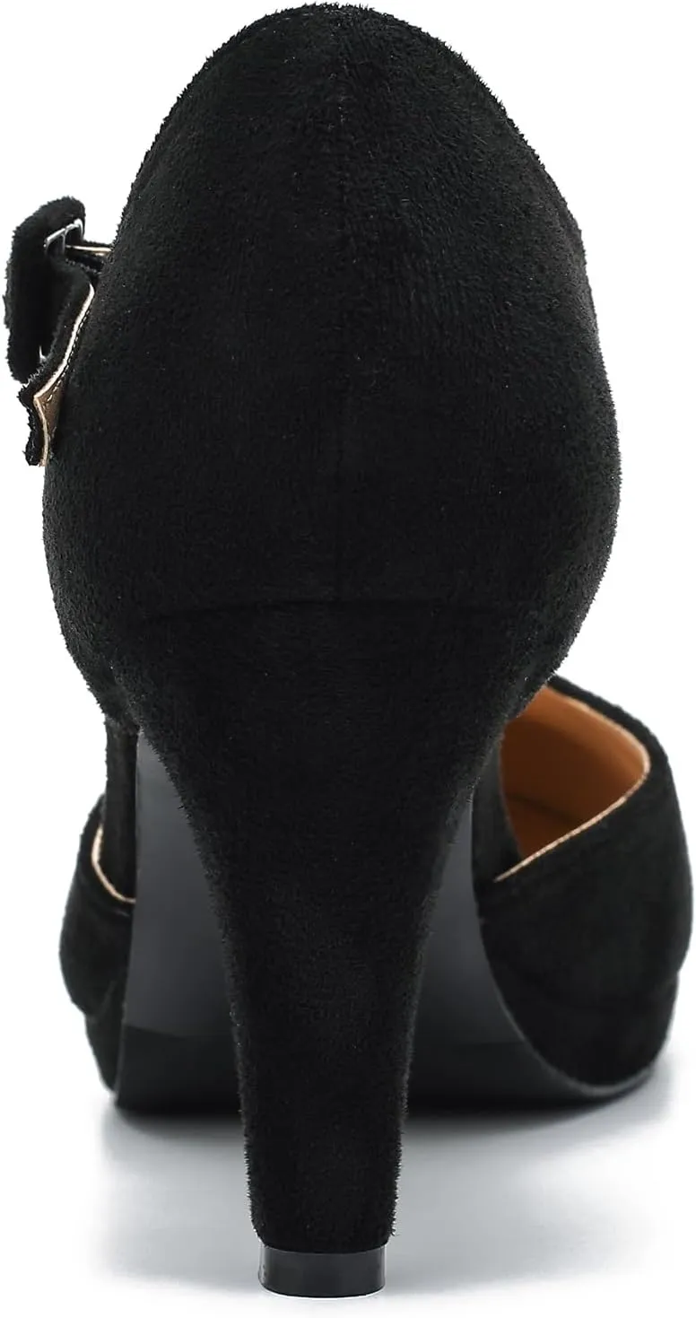 Women's Pumps Close Toe Kitten Heels Retro T Strap Mary Jane Comfortable Office Work Dress Shoes