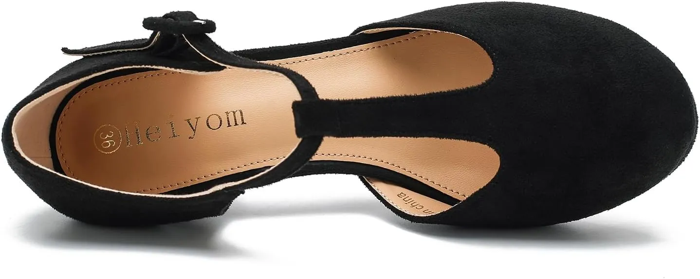 Women's Pumps Close Toe Kitten Heels Retro T Strap Mary Jane Comfortable Office Work Dress Shoes