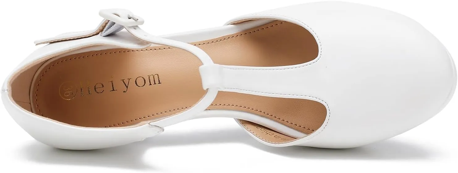 Women's Pumps Close Toe Kitten Heels Retro T Strap Mary Jane Comfortable Office Work Dress Shoes