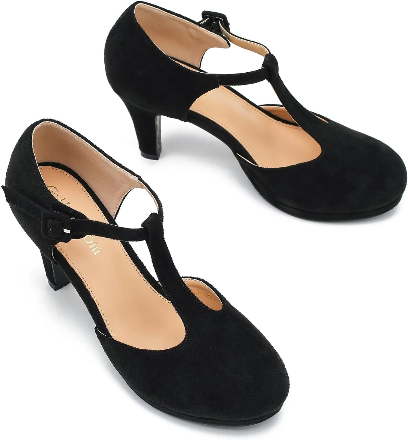 Women's Pumps Close Toe Kitten Heels Retro T Strap Mary Jane Comfortable Office Work Dress Shoes