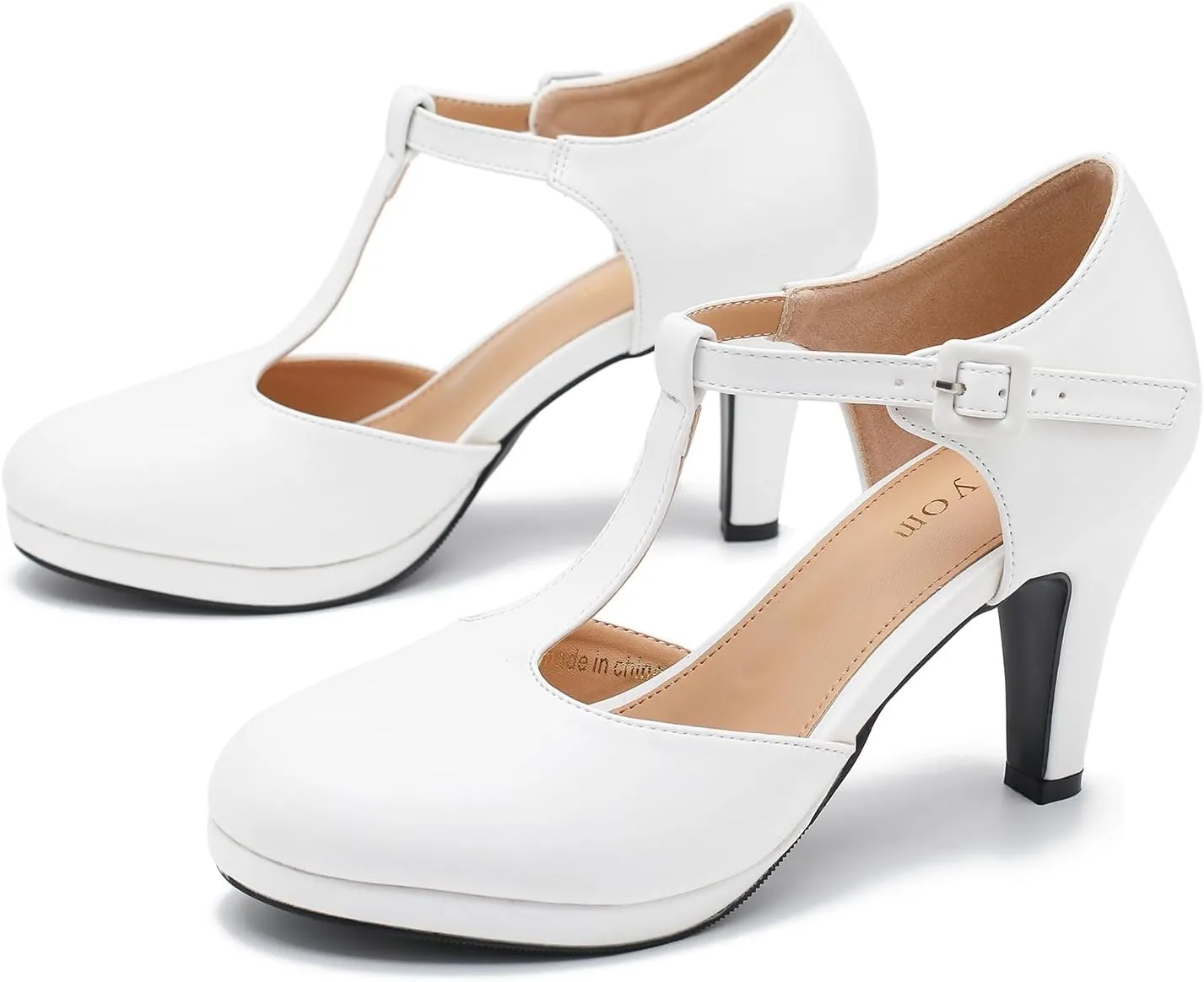 Women's Pumps Close Toe Kitten Heels Retro T Strap Mary Jane Comfortable Office Work Dress Shoes