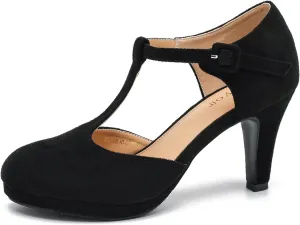 Women's Pumps Close Toe Kitten Heels Retro T Strap Mary Jane Comfortable Office Work Dress Shoes