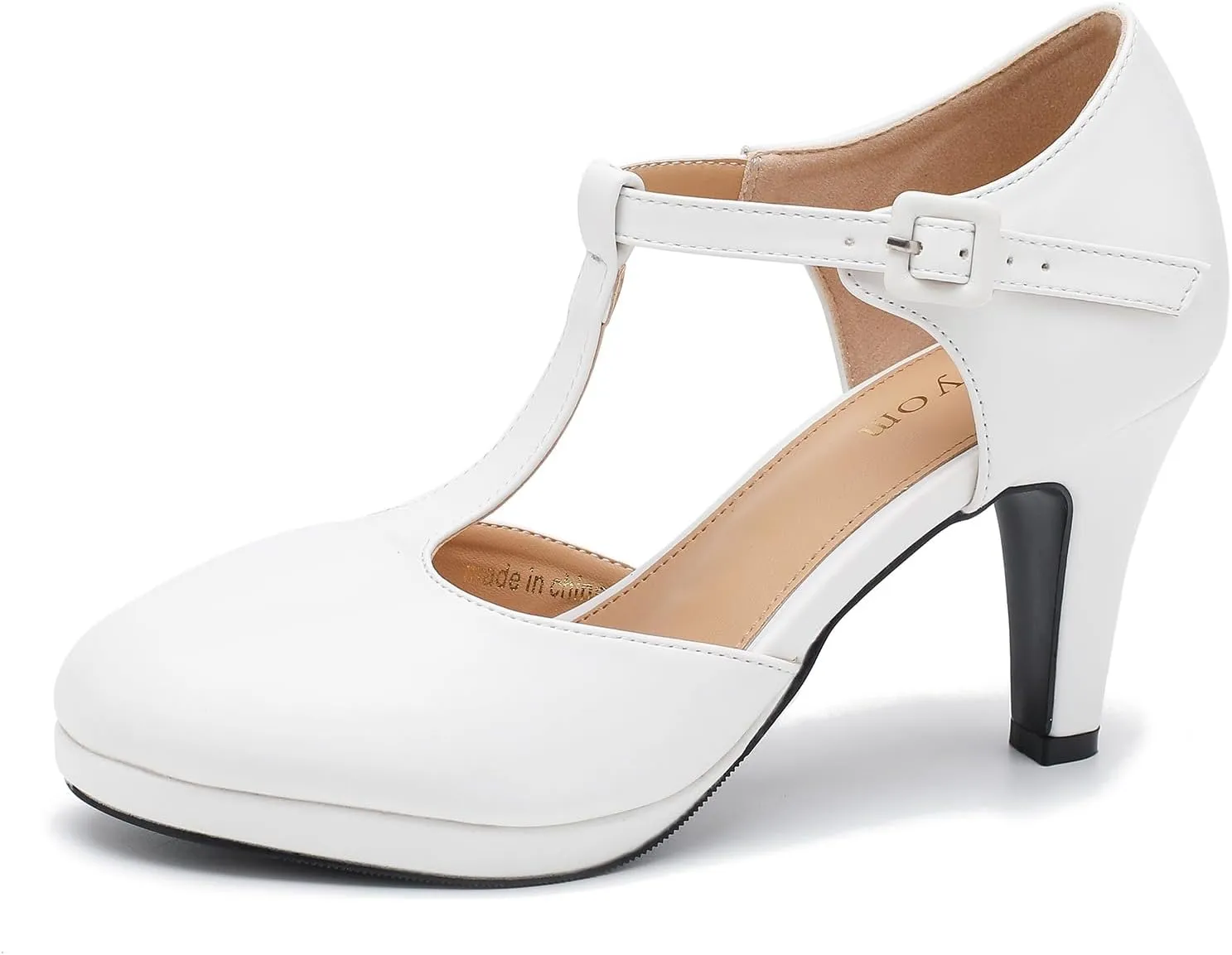 Women's Pumps Close Toe Kitten Heels Retro T Strap Mary Jane Comfortable Office Work Dress Shoes