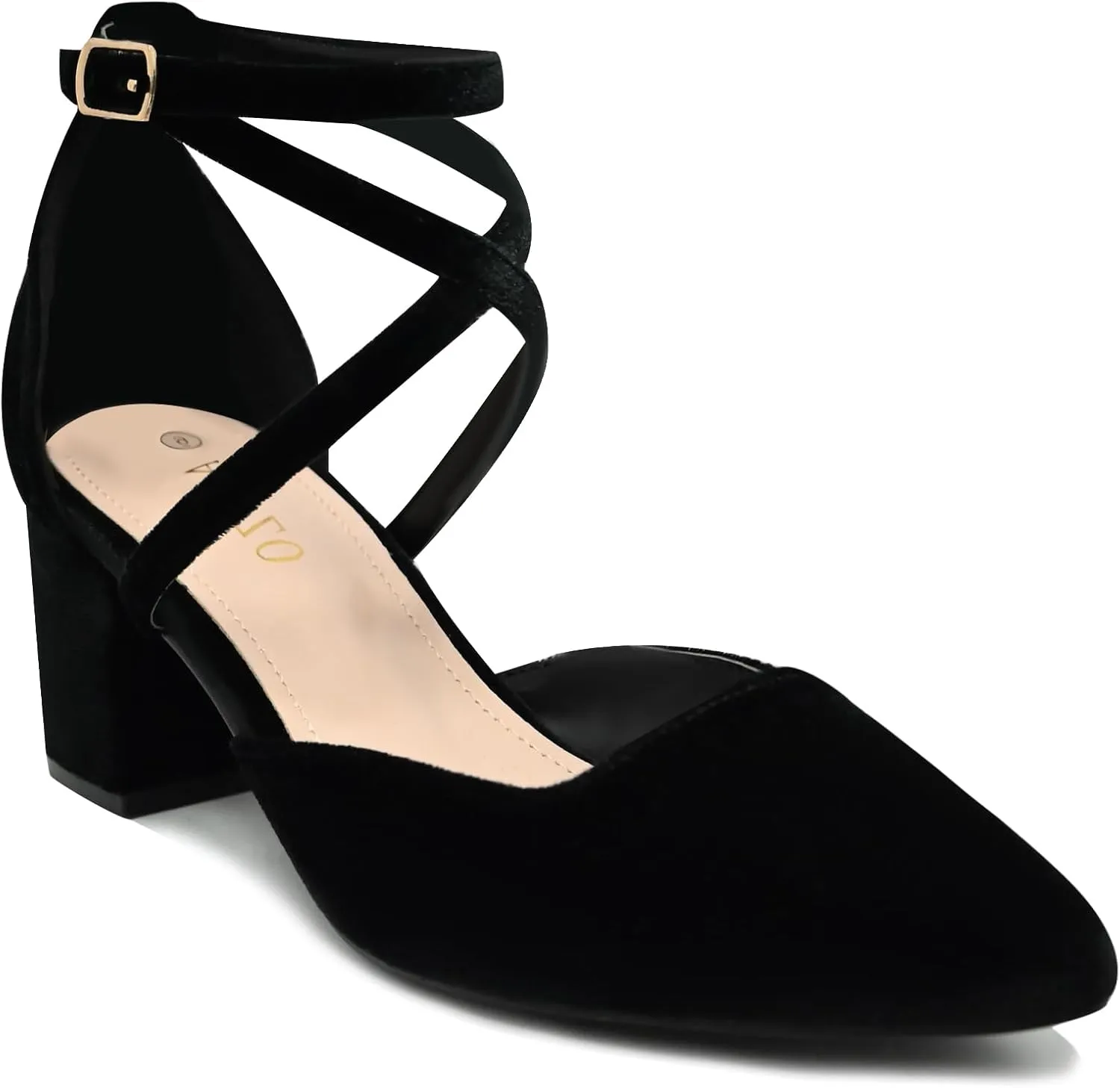 Women's Pumps Low Chunky Heeled Pump Shoes 2.3 Inch Closed Pointed Toe Cross Ankle Strap Wedding Bridal Party Office Dress Shoes