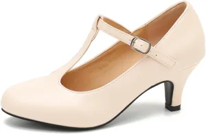 Women's Pumps Low Kitten Heels Mary Jane Retro T-Strap Comfortable Office Work Dress Shoes