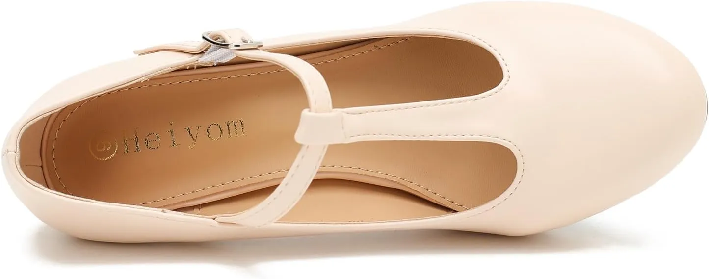 Women's Pumps Low Kitten Heels Mary Jane Retro T-Strap Comfortable Office Work Dress Shoes
