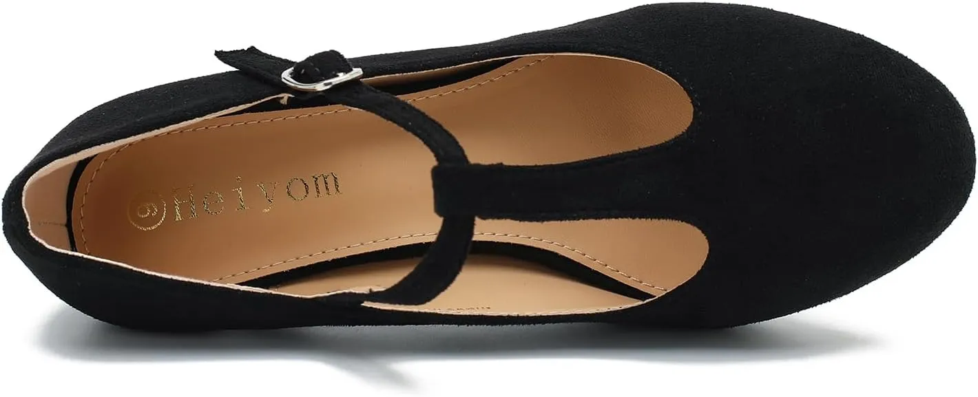 Women's Pumps Low Kitten Heels Mary Jane Retro T-Strap Comfortable Office Work Dress Shoes