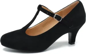 Women's Pumps Low Kitten Heels Mary Jane Retro T-Strap Comfortable Office Work Dress Shoes
