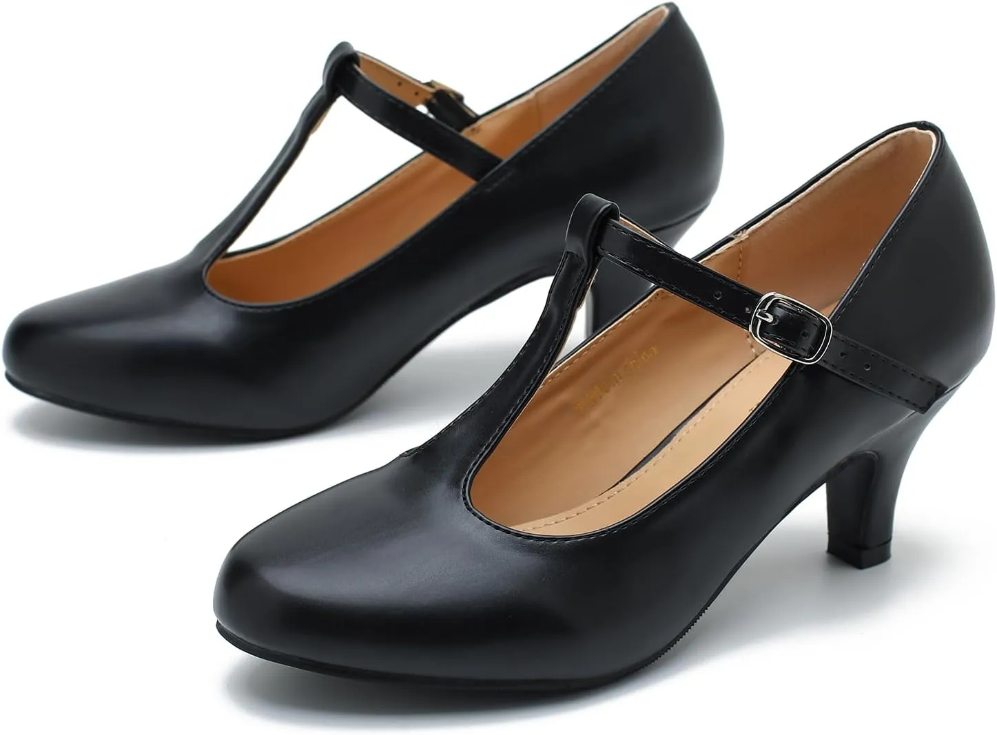 Women's Pumps Low Kitten Heels Mary Jane Retro T-Strap Comfortable Office Work Dress Shoes