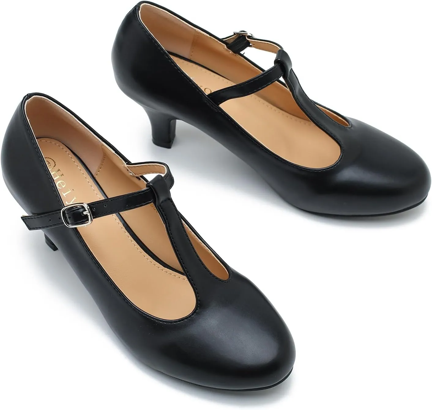Women's Pumps Low Kitten Heels Mary Jane Retro T-Strap Comfortable Office Work Dress Shoes