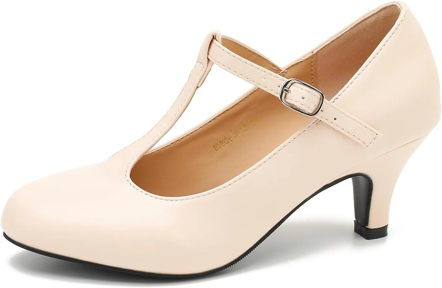 Women's Pumps Low Kitten Heels Mary Jane Retro T-Strap Comfortable Office Work Dress Shoes