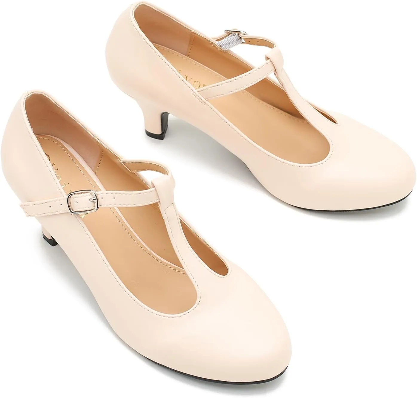 Women's Pumps Low Kitten Heels Mary Jane Retro T-Strap Comfortable Office Work Dress Shoes