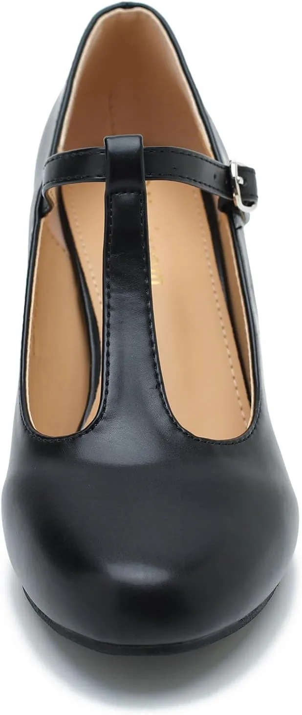 Women's Pumps Low Kitten Heels Mary Jane Retro T-Strap Comfortable Office Work Dress Shoes