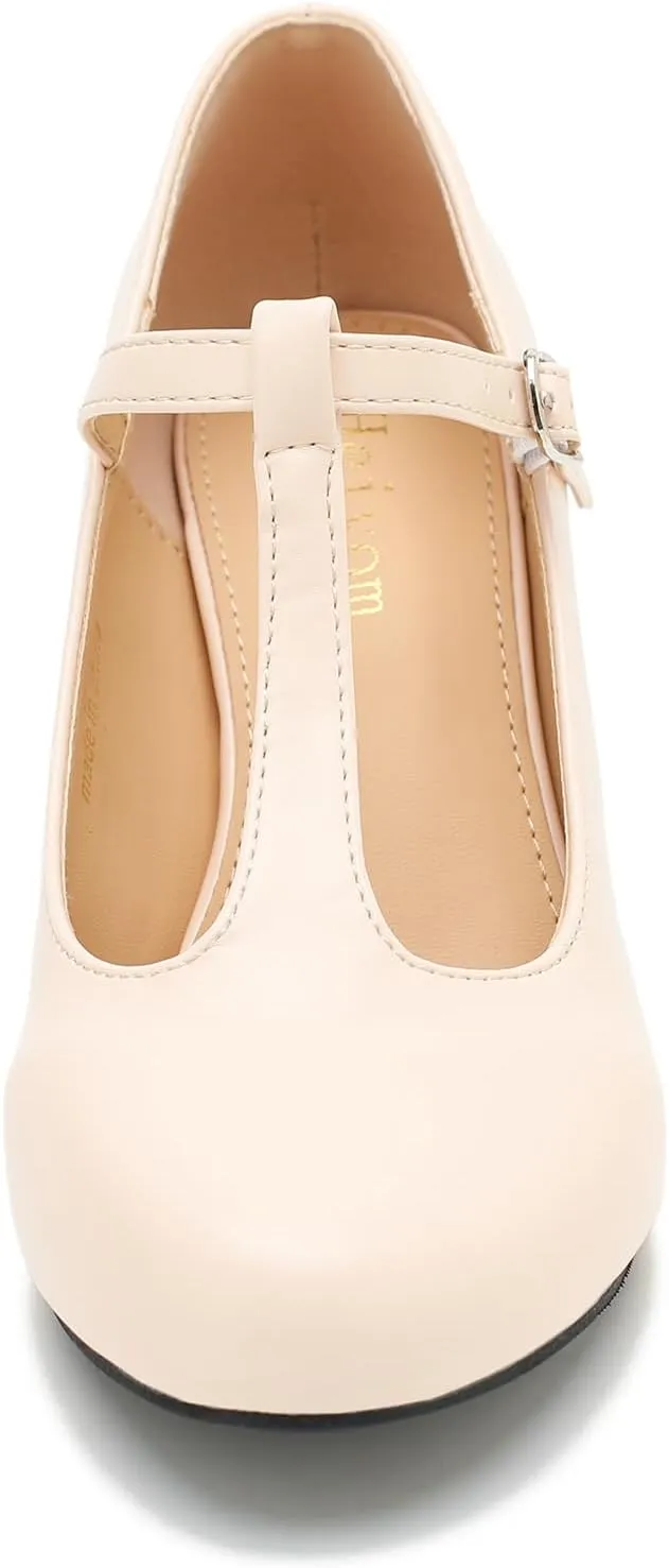 Women's Pumps Low Kitten Heels Mary Jane Retro T-Strap Comfortable Office Work Dress Shoes