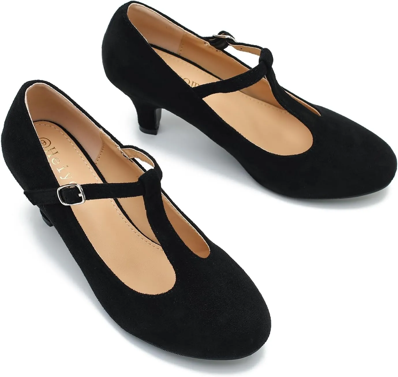 Women's Pumps Low Kitten Heels Mary Jane Retro T-Strap Comfortable Office Work Dress Shoes