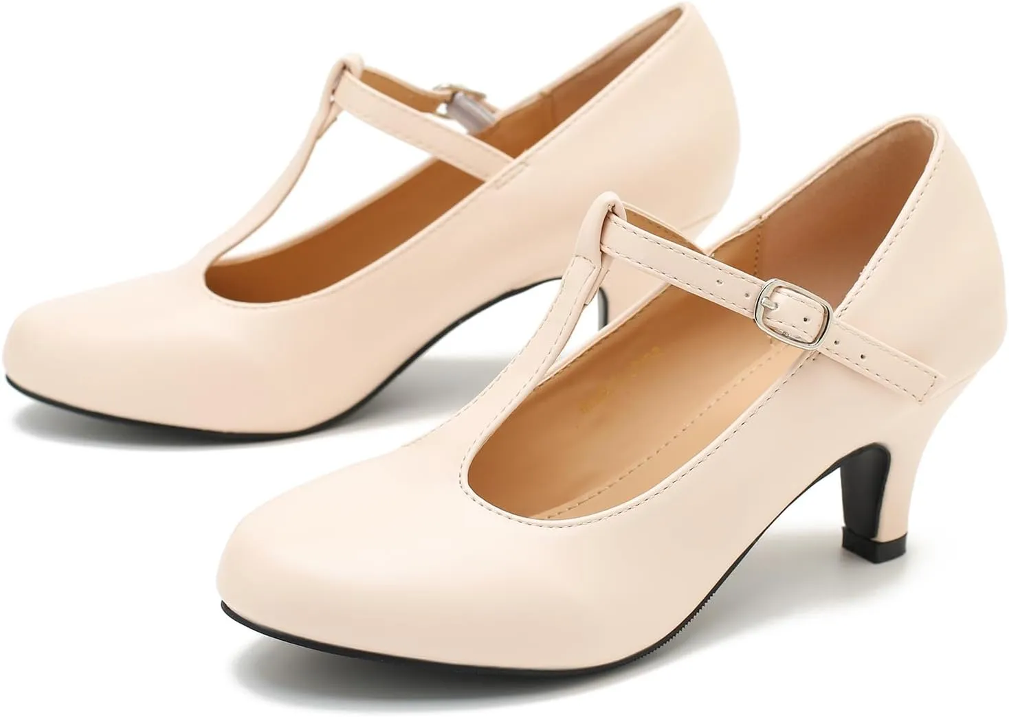 Women's Pumps Low Kitten Heels Mary Jane Retro T-Strap Comfortable Office Work Dress Shoes