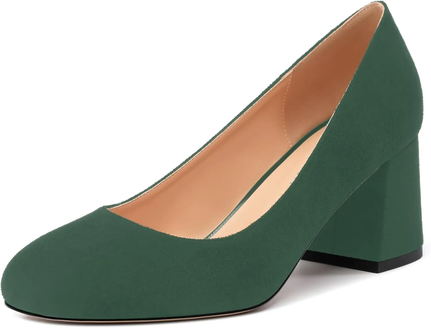 Women's Pumps, Round Closed Toe Chunky Heels, Slip On Fashion Comfort Solid Working Wedding Dressy Shoes for Women