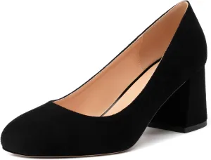 Women's Pumps, Round Closed Toe Chunky Heels, Slip On Fashion Comfort Solid Working Wedding Dressy Shoes for Women