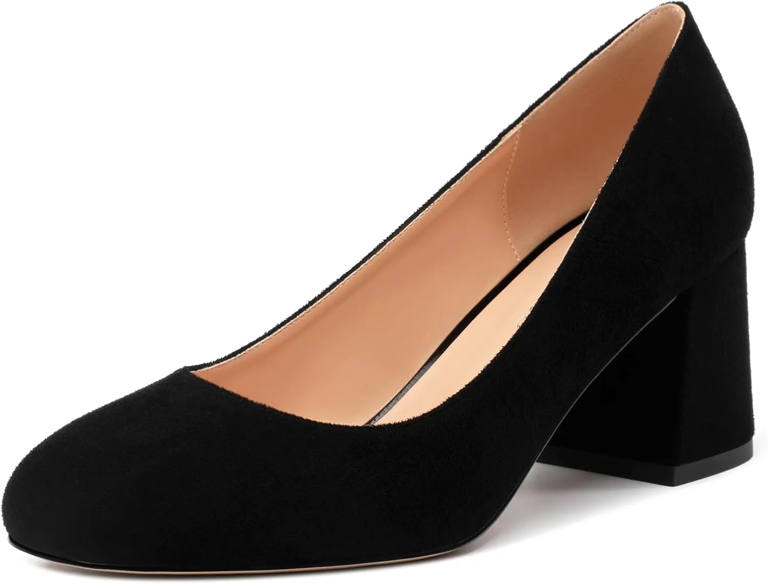 Women's Pumps, Round Closed Toe Chunky Heels, Slip On Fashion Comfort Solid Working Wedding Dressy Shoes for Women