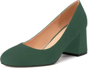 Women's Pumps, Round Closed Toe Chunky Heels, Slip On Fashion Comfort Solid Working Wedding Dressy Shoes for Women
