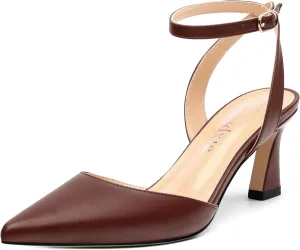 Women's Pumps Slingback Kitten Heels for Women Pointed Toe Ankle Strap Buckle Casual Spool Mid Heel Pumps Comfort Fashion Dress Shoes 2.5 Inch