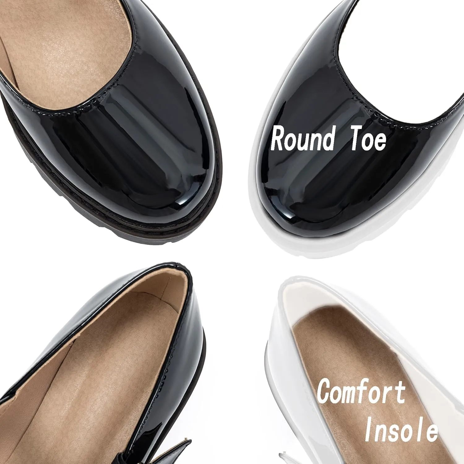 Women's Round Toe Ankle Strap Mary Janes Platform Low Heel Chunky Pumps Oxford Dress Shoes