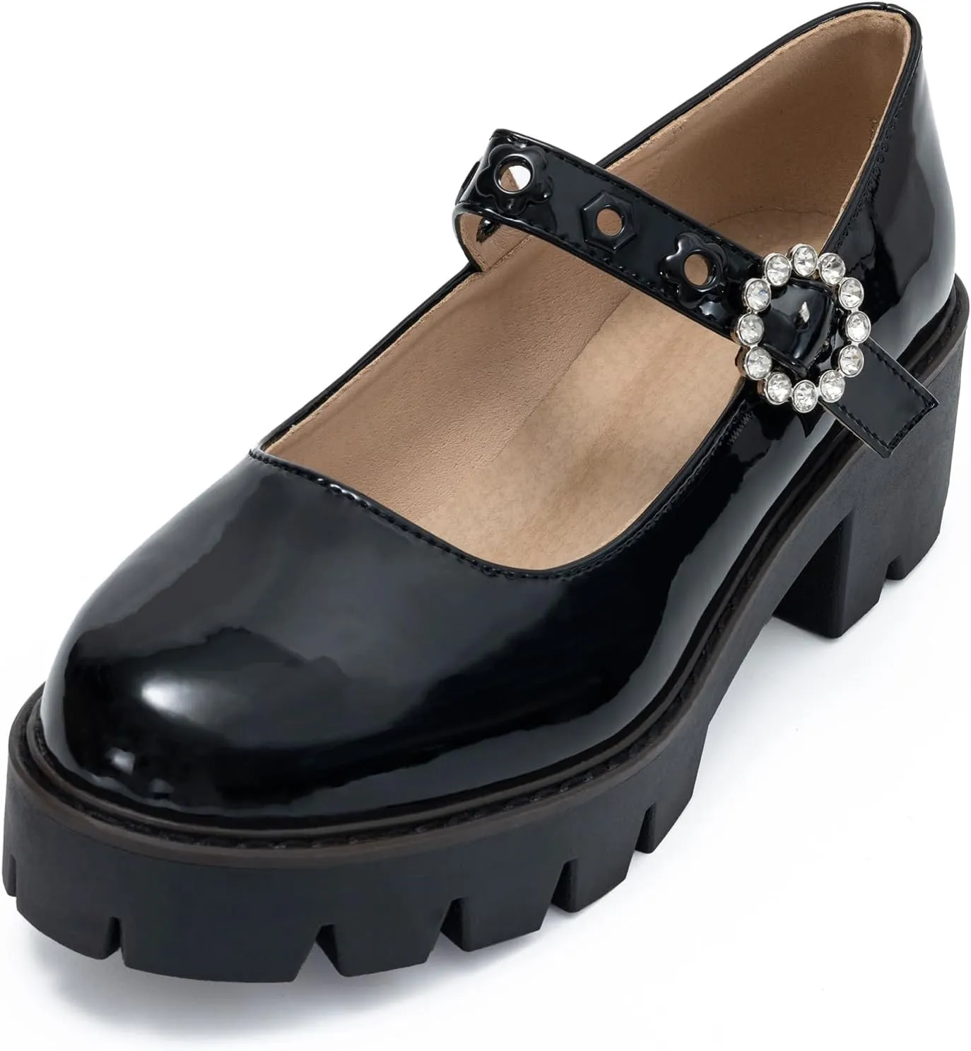 Women's Round Toe Ankle Strap Mary Janes Platform Low Heel Chunky Pumps Oxford Dress Shoes