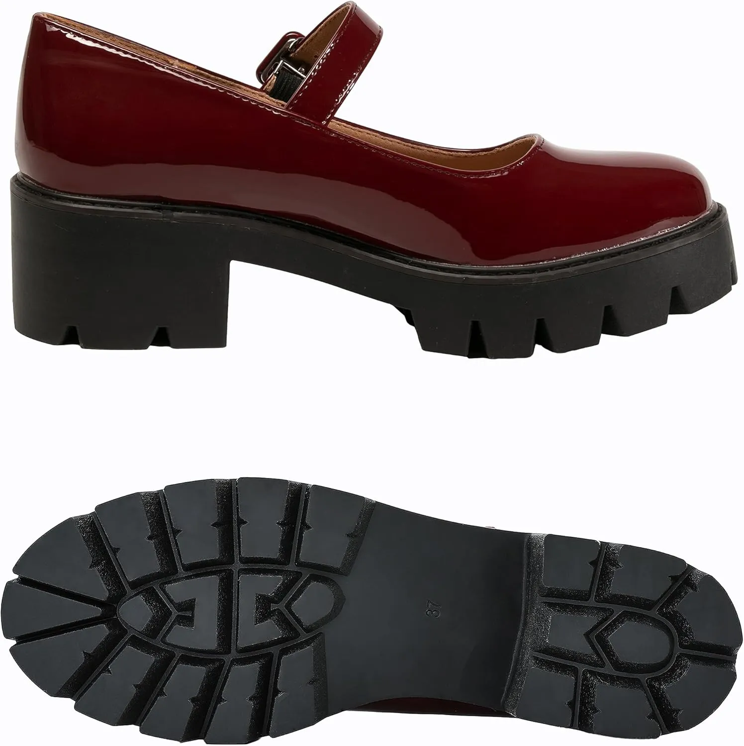 Women's Round Toe Ankle Strap Mary Janes Platform Low Heel Chunky Pumps Oxford Dress Shoes