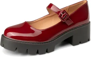 Women's Round Toe Ankle Strap Mary Janes Platform Low Heel Chunky Pumps Oxford Dress Shoes