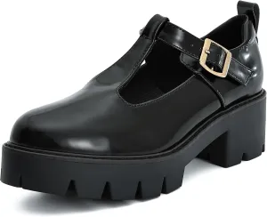 Women's Round Toe Ankle Strap Mary Janes Platform Low Heel Chunky Pumps Oxford Dress Shoes