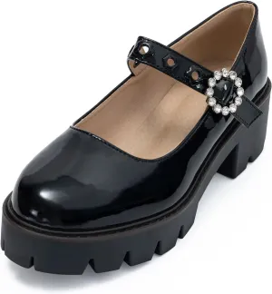 Women's Round Toe Ankle Strap Mary Janes Platform Low Heel Chunky Pumps Oxford Dress Shoes