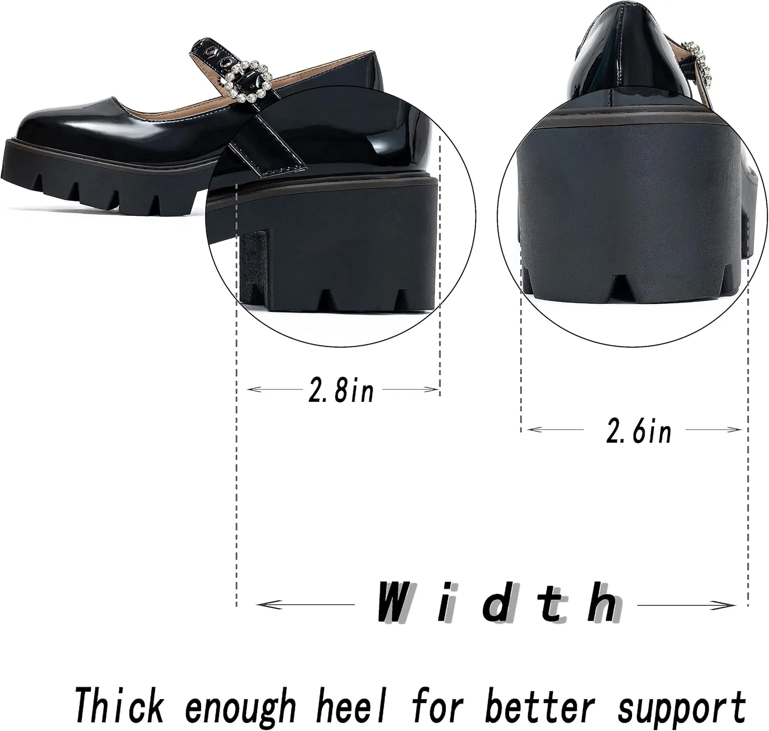 Women's Round Toe Ankle Strap Mary Janes Platform Low Heel Chunky Pumps Oxford Dress Shoes