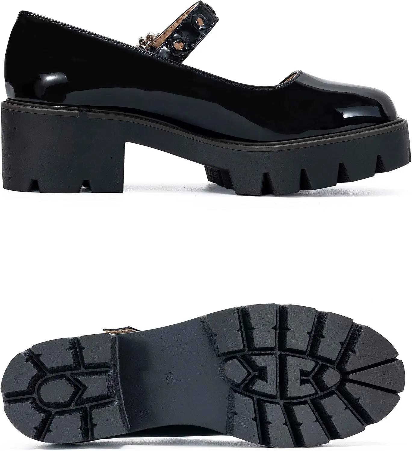 Women's Round Toe Ankle Strap Mary Janes Platform Low Heel Chunky Pumps Oxford Dress Shoes