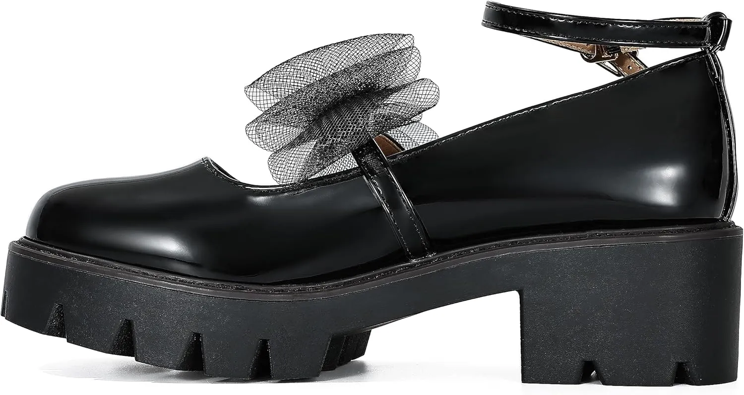 Women's Round Toe Ankle Strap Mary Janes Platform Low Heel Chunky Pumps Oxford Dress Shoes