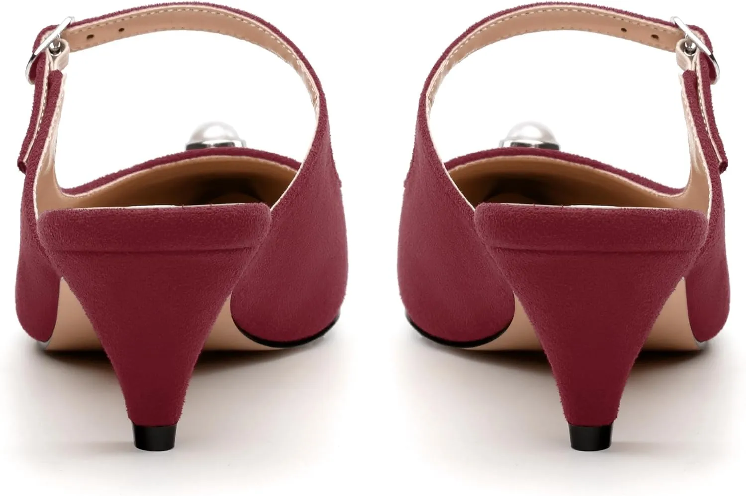 Women's Sandals, Pointed Toe Low Kitten Heels, Two Toned Patchwork Fashion Backstrap Buckle Slide Sandal for Working Wedding Party