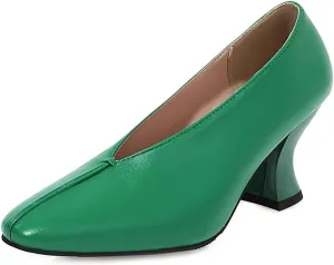 Women's Slip On Kitten Heels Pumps Shoes Comfortable Square Toe Work Office High Heeled Dress Shoe