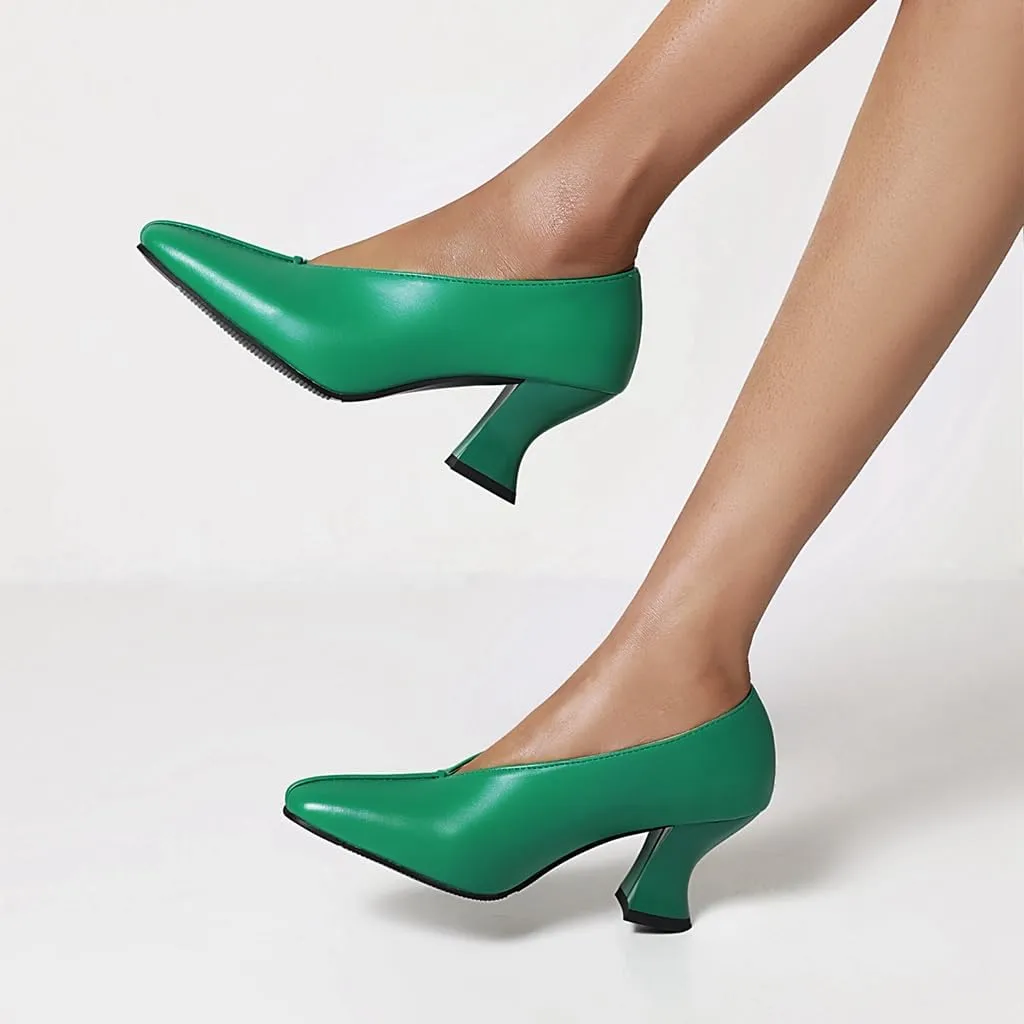Women's Slip On Kitten Heels Pumps Shoes Comfortable Square Toe Work Office High Heeled Dress Shoe