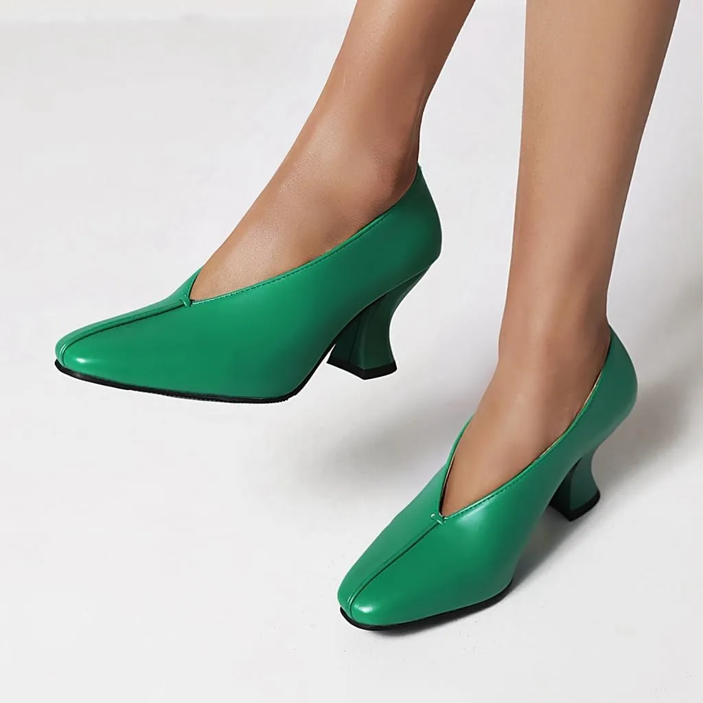 Women's Slip On Kitten Heels Pumps Shoes Comfortable Square Toe Work Office High Heeled Dress Shoe