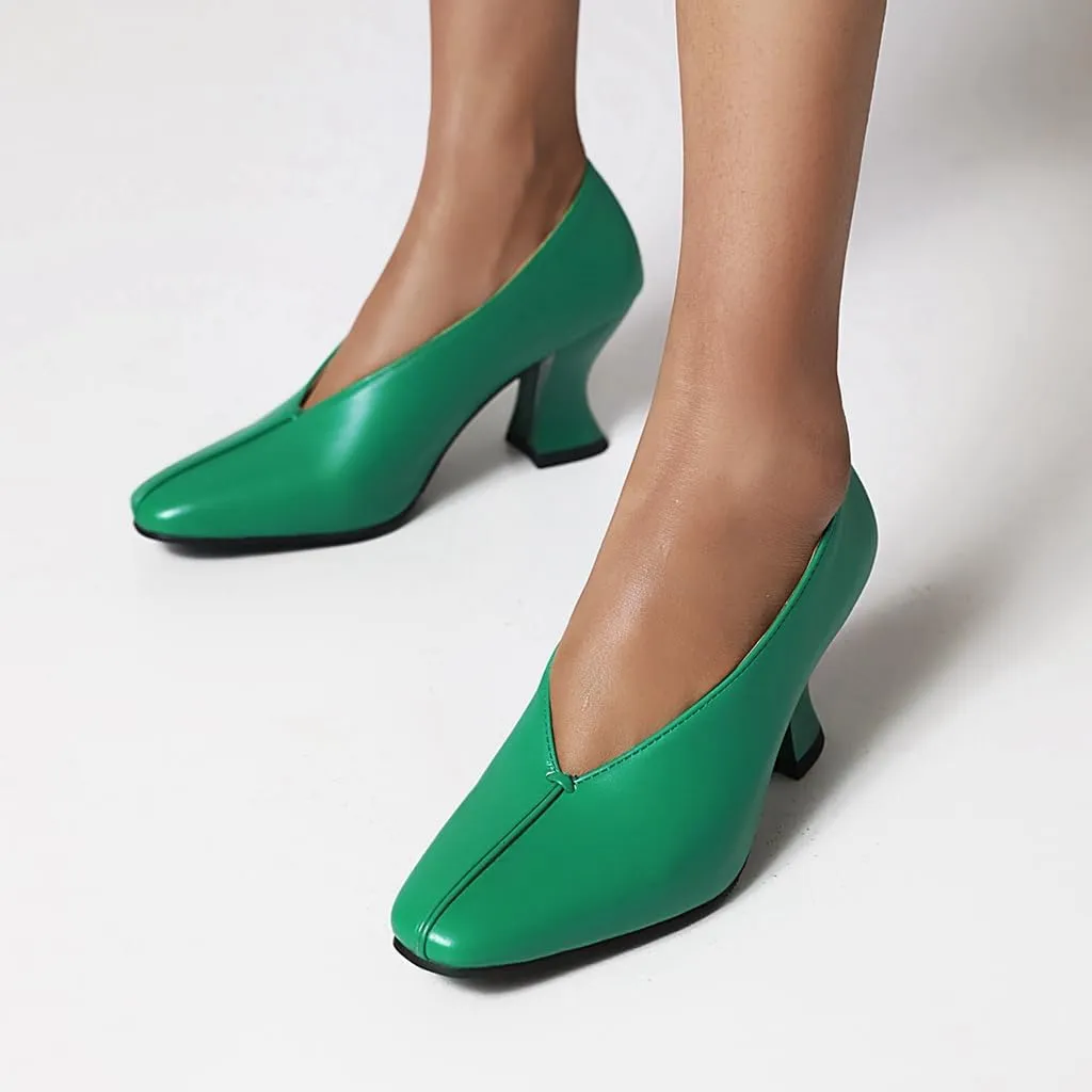 Women's Slip On Kitten Heels Pumps Shoes Comfortable Square Toe Work Office High Heeled Dress Shoe