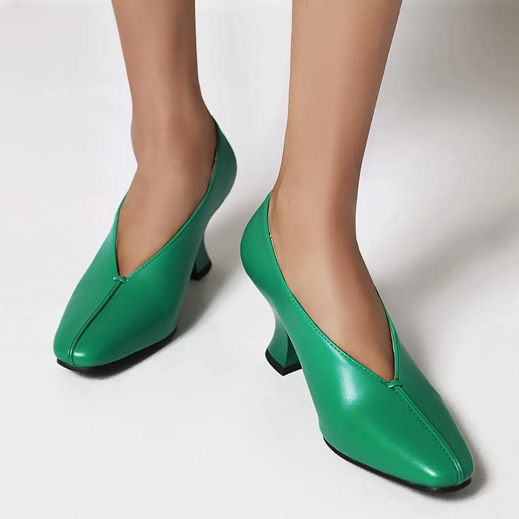 Women's Slip On Kitten Heels Pumps Shoes Comfortable Square Toe Work Office High Heeled Dress Shoe